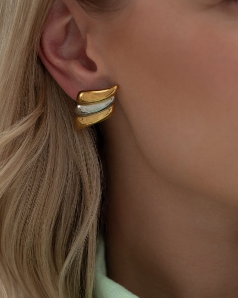 Srebrno-złote kolczyki ze stali chirurgicznej