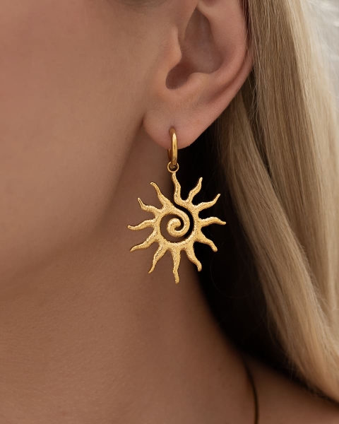 Złote kolczyki słońca 2w1