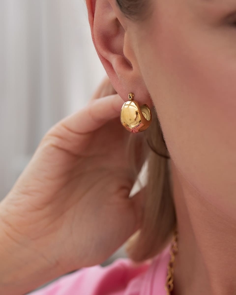 Złote kolczyki hoops ze stali na prezent