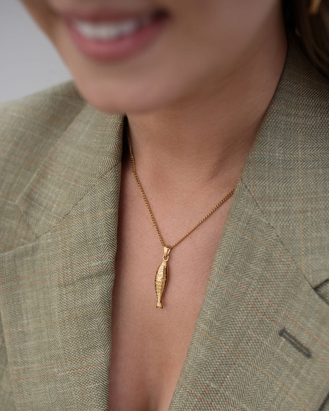 Złoty naszyjnik z rybką ze stali chirurgicznej premium