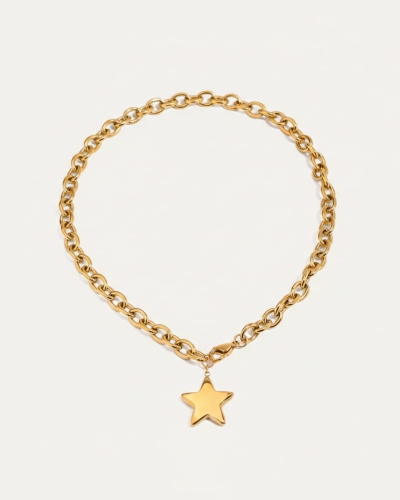 Złoty naszyjnik łańcuch z gwiazdą ze stali na prezent