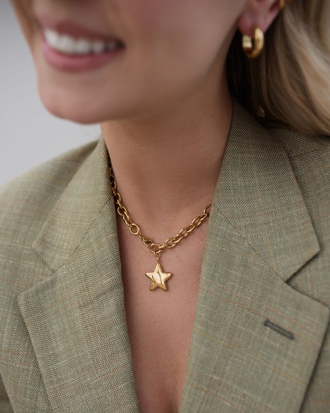 Złoty naszyjnik łańcuch z gwiazdą ze stali chirurgicznej premium basic
