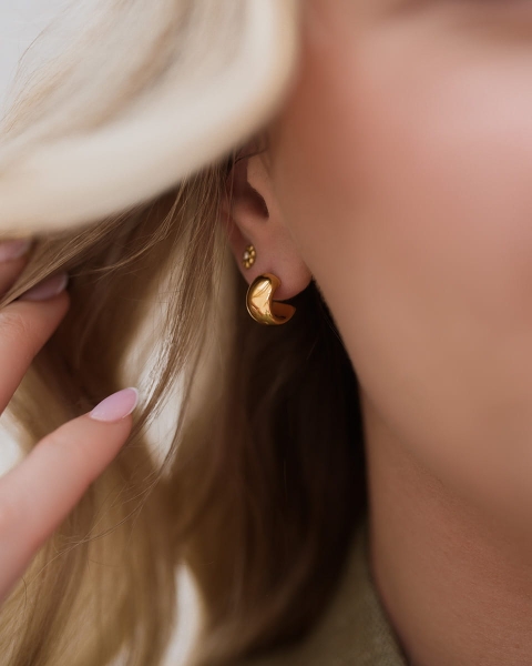 Złote kolczyki chunky hoops ze stali na prezent