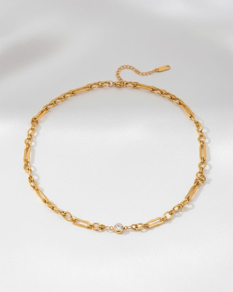 Złoty naszyjnik ze stali chirurgicznej premium z cyrkonią basic