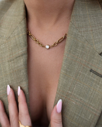 Złoty naszyjnik ze stali chirurgicznej premium z cyrkonią