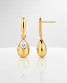 Złote wiszące kolczyki ze stali z cyrkonią