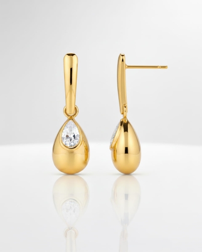 Złote wiszące kolczyki ze stali z cyrkonią