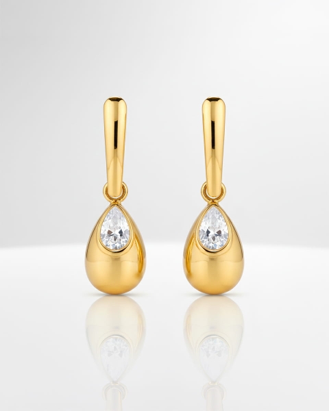 Złote kolczyki krople z cyrkonią na sztyfcie ze stali chirurgicznej na prezent