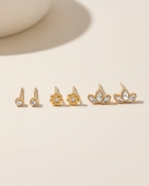 3 pary złotych kolczyków ze stali chirurgicznej z cyrkoniami