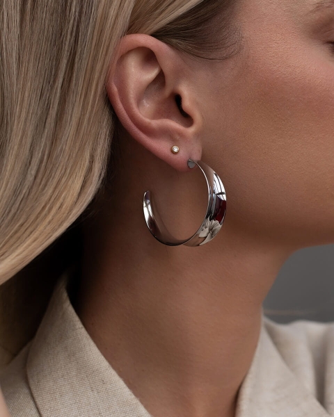 Srebrne kolczyki koła ze stali chirurgicznej 316L w dużym, efektownym rozmiarze