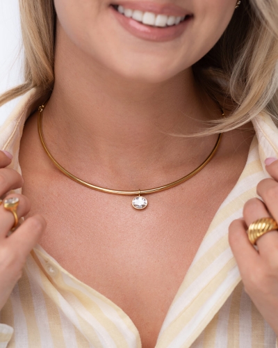Złoty elegancki choker z cyrkonią ze stali chirurgicznej