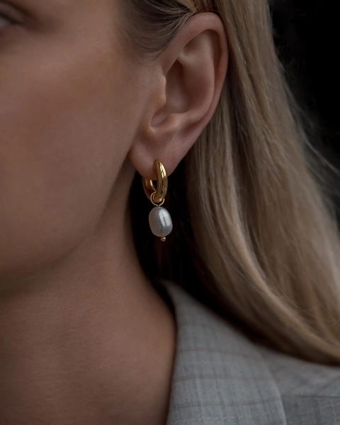 kolczyki koła ze stali nierdzewnej pozłacane 18k złotem z perłami z perłą 2 w 1 eleganckie vintage style